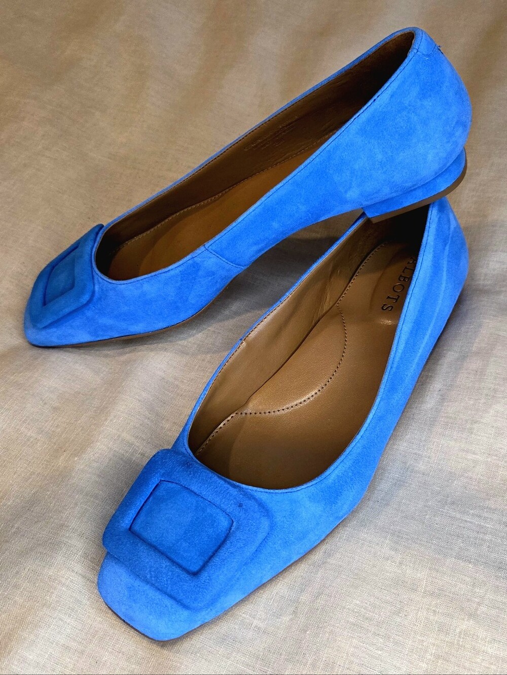 Talbots Blue Suede Ballet Flats Buckle Detail Size 8M Square Toe